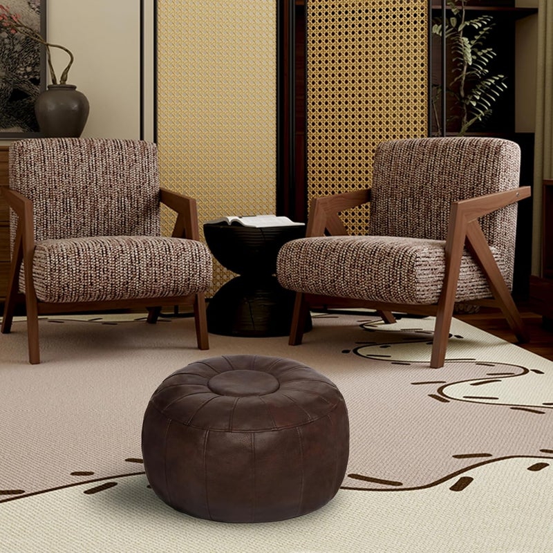 Thgonwid Unstuffed Moroccan Storage Pouf Foot Stool Ottoman Seat Handmade Faux Leather Bean Bag Floor Chair Foot Rest for Living Room, Bedroom or Balcony (Deep Coffee) - Image 2